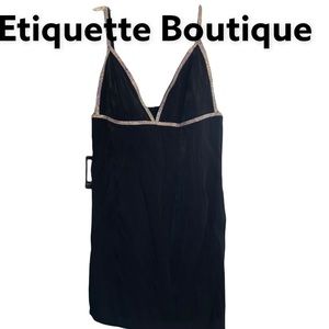 Etiquette Boutique Rhinestone Spaghetti Strap Black Tank Top M NWT